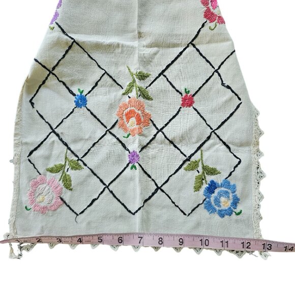Vintage Hand Embroidered Table Runner Floral 45x13 - Picture 7 of 8